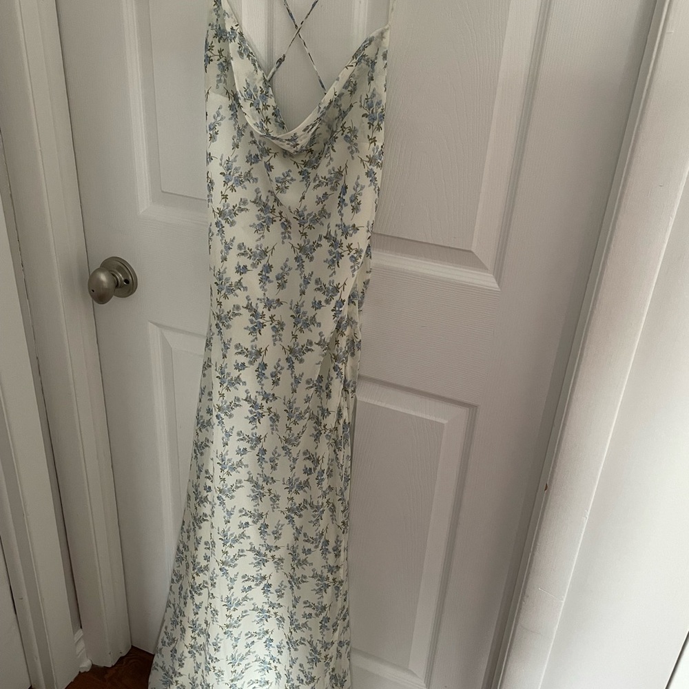 JLUXLABEL maxi floral spaghetti criss-cross back, never worn, no tags